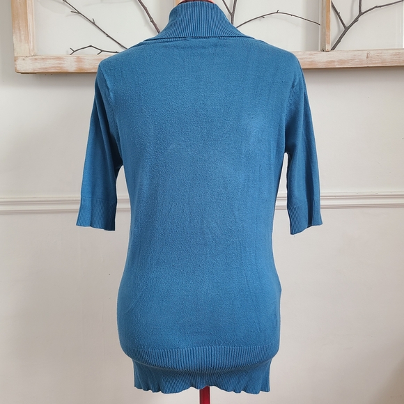 Teal Blue Knit Tunic Sweater - Buckle Detail - Size Large - Picture 4 of 7